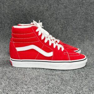 Vans Sk8-Hi Shoes Women's Size 7 Red Suede White Retro Athletic Skate‎ Sneakers